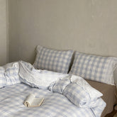 June Lace Double Gauze Gingham Bedding Set - Blue